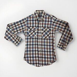 Levi’s Shirt Men’s Small Brown Blue And Cream Plaid Button Down Shirt Vintage